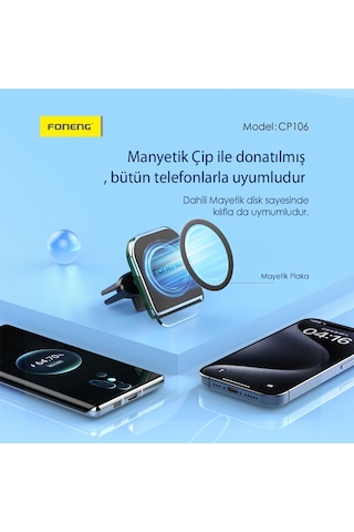 Foneng Cp106 Manyetik Araç İçi Telefon Tutucu Araba Havalandırma