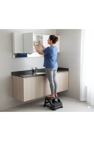 135 Kg Taşıma Kapasiteli Basamaklı Tabure Antrasit Gri