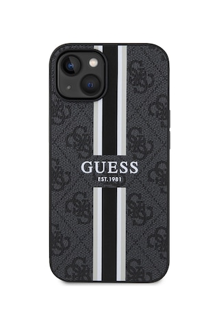 Apple Uyumlu iPhone 14 Kılıf Guess Lisanslı Magsafe Şarj Özellikli 4g Şerit Tasarımlı Printed Kapak Siyah