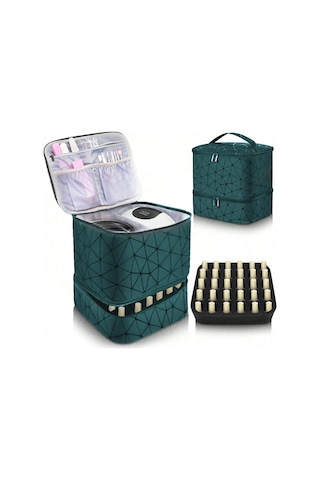 Reedark "çift Katmanlı Taşınabilir Manikür Çantası - 30 Oje Şişesi Kapasiteli, Su Geçirmez Pu Kumaş" Yeşil