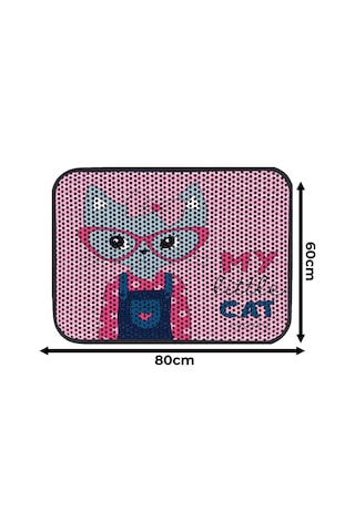 Büyük Boy Renkli Desenli Elekli Kedi Tuvalet Önü Paspası 60 X 80 Cm Büyük Pembe - 834019647