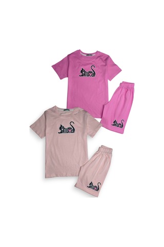 Minik Motion 2'li Set Kısa Kollu Tshirt Ve Şortlu Çocuk Minikmotion Alt Üst Takım Pembe-gül Kurusu