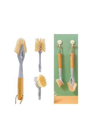 Mutfak Temizlik Temelleri 3'ü 1 Arada Bulaşık Fırçası Seti 2 Başlıklı Bambu Saplı B Diğer