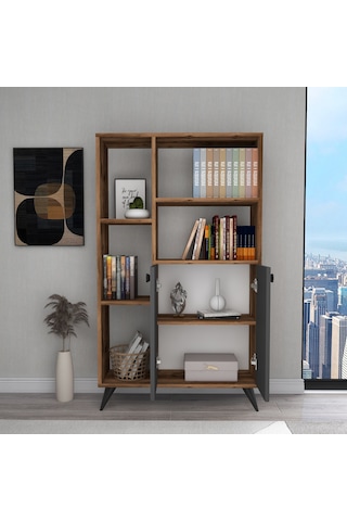 Arnetti Kitaplık 7 Raflı Meldan Kitaplık Lidya Antrasit