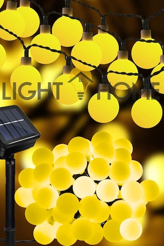 Lighthome Güneş Enerjili Işıklar 50 Led Sarı Opak Küre 8 Modlu Parti Bahçe Dekoratif Aydınlatma 7 M