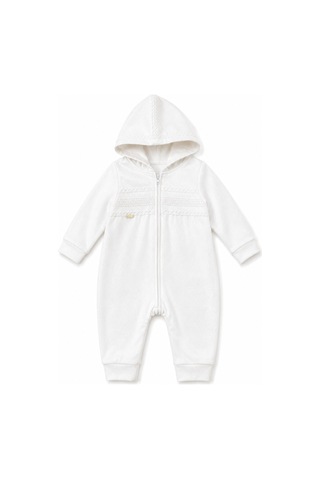 Babyhola Kız Bebek Işıltılı Kumaş Detaylı Kapüşonlu Tulum 14002 Ekru