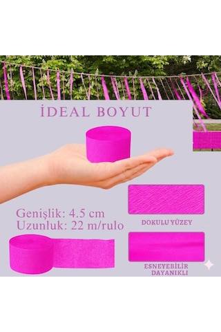 Neon Pembe Şerit Krapon Kağıdı Rulosu, Çiçek Yapım, Parti, El İşi Süsleme Kağıdı, 6 Adet, 4.5cm X 22