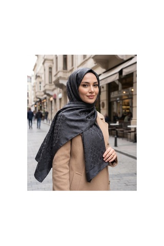 Nukra Jakarlı Pamuk Tesettür Şal Koza İpek Koyu Gri 70 X 190 Cm
