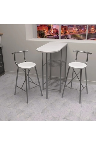 Mutfak Bar Masa Sandalye Takımı 2kişilik Mutfak Masası Beyaz 1317
