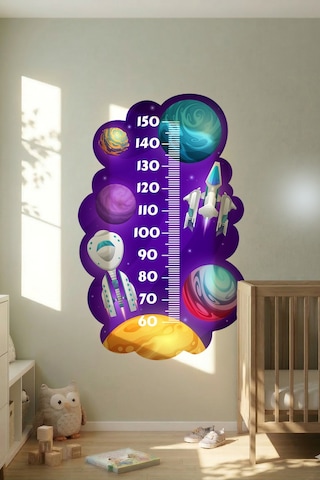 Uzay Mekiği Temalı Dekoratif Çocuk Boy Ölçer Sticker Duvar Cetveli Takip Çizelgesi