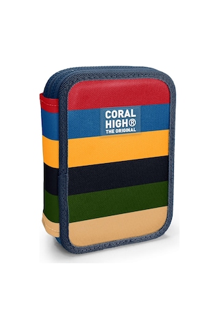 Coral High Erkek Çocuk Çok Renkli Çizgi Desenli Katlı Organizer Kalemlik Kalem Kutusu 31103 Sarı - Siyah