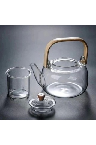 Bambu Saplı Cam Filtreli Demlik Şeffaf