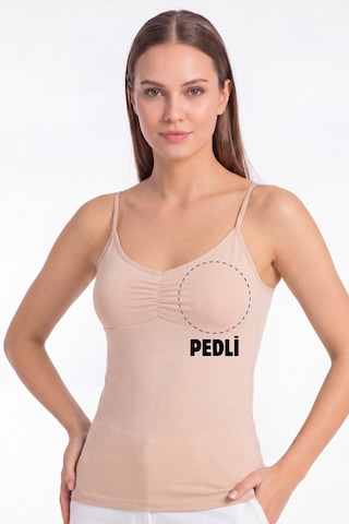 Arma Yıldız Kadın Büzgülü İp Askılı Pedli Atlet Çıkarılabilir Pedli Pamuklu Likralı Basic Ten