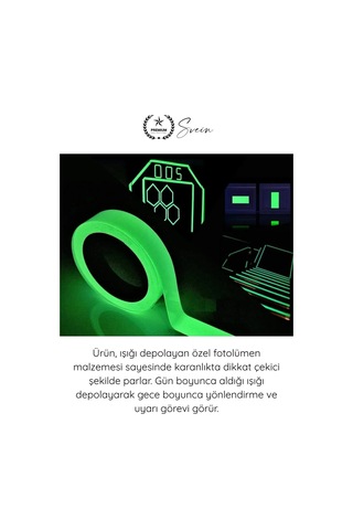 Fosforlubant Gece Parlayan Fosforlu Fotolümen Bant 15mm X 5 Metre Kendinden Yapışkanlı Acil Çıkış Y