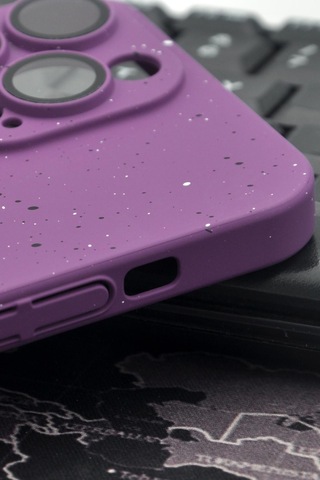Apple Uyumlu iPhone 14 Pro Mor Benekli Desenli İnce Sert Kapak Kılıf Kamera Lens Korumalı Mor