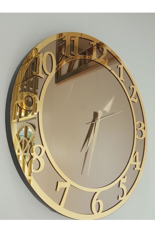 Ayna Denizi Golden Matris Bronze Model Altın Bronz Renk 50 CM Dekoratif Aynalı Duvar Saat Altın