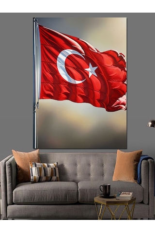 Ahşap Tablo Türk Bayrağı Dalgalanan Resim