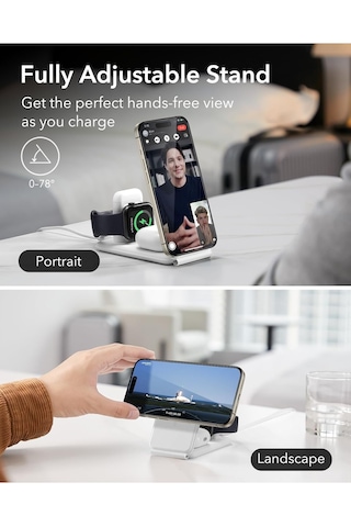 Esr 3 In 1 Seyahat Şarj Standı Apple Uyumlu iPhone, Airpods, İos Watch