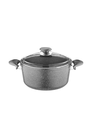 3110 - 2 Parça, Bio Granit, 18x10 Cm - 2,0 Litre Derin Tencere, Gri Gövde, Gri Detay Gri