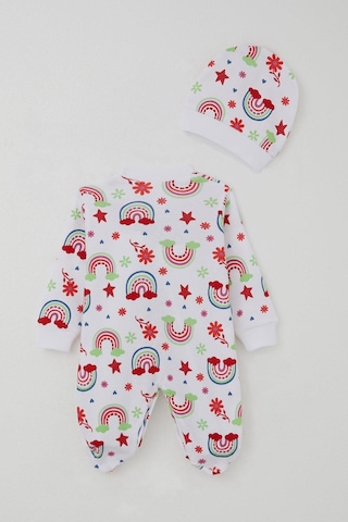 Breeze Kız Bebek Patikli Tulum Gökkuşağı Masalı Çiçek Desenli 0-6 Ay, Beyaz Beyaz