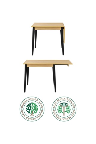 Vilinze Avanos Mdf Katlanır Ahşap Mutfak Masası - 70x80 Cm Naturel Siyah
