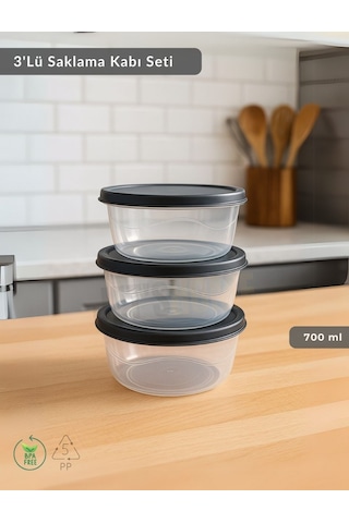 Jet's Home Yuvarlak 3'lü Saklama Kabı Bpa Free Derin Dondurucu İçin Uygun Beslenme Kabı 700 Ml Şeffaf