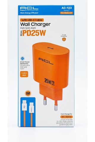 Kırmızı Acl Hızlı Şarj Aleti Pd25w 1m Kablo Type-c 25w
