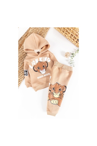 Aslan Figürlü Kapüşonlu İçi Pamuklu Erkek Bebek Takım 001