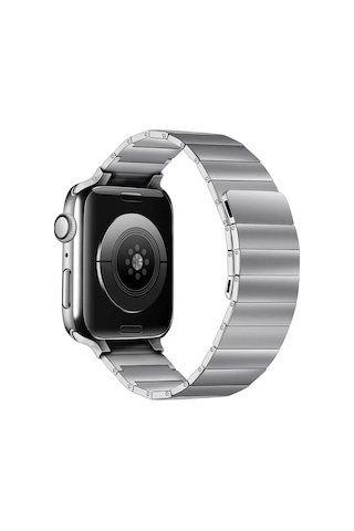 Apple Watch 38mm Kr404 Huks Kordon - Gümüş Ahşap
