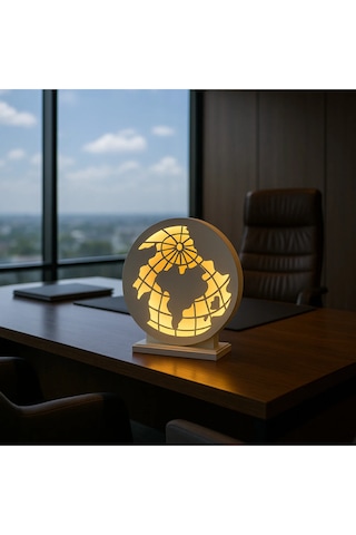 Evode Design Dünya Haritası Figürlü Led Dekoratif Obje Ahşap
