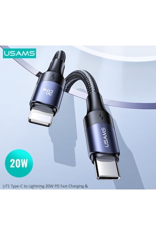 Usams Sj522 20 W Lightning Hızlı Şarj Pd 60w Örgü Kablo Siyah 2 M