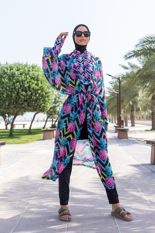 Remsa Mayo Remsa Tesettür Mayo Üzerine Tek Kaftan Kimono Pareo Rp018 Ananas Siyah