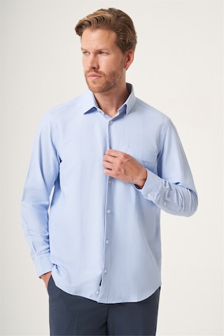 İmza Mavi Sert Yaka Oxford Comfort Fit Pamuklu Gömlek 1004265285