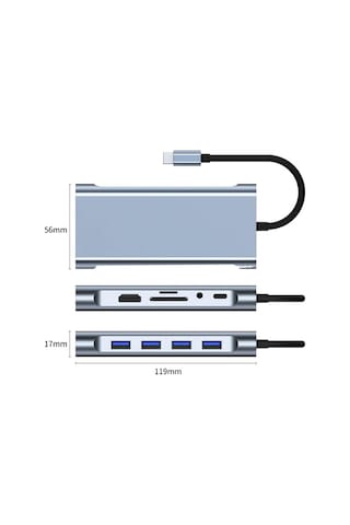 Alfalink Type-c To Usb 11in1 Çevirici Çoğaltıcı Hub Adaptör Lan+type-c+sd Card+usbx4+audio+hdmı+vga