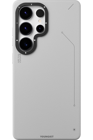 Galaxy S25 Ultra Kılıf Magsafe Uyumlu Mat Deri Desenli Youngkit Tech Fashion Kapak Gümüş