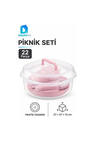 Piknik Seti 22 Parça 4 Kişilik Taşıma Kutulu Plastik Tabak Çatal Kaşık Seti Çok renkli