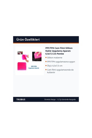 Trobus Ppf/tph Cam Filmi Silikon Rakle Uygulama Aparatı 6,5x7,5 Cm Pembe