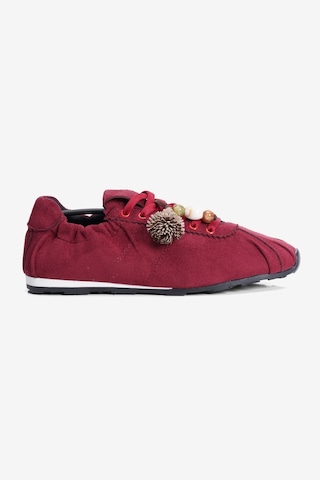 Mubiano Kadın Süet Sneaker Arka Lastikli Aksesuarlı Spor Ayakkabı Moya Bordo Bordo Süet