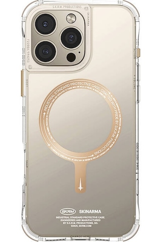 Apple iPhone 16 Pro Uyumlu Kılıf Magsafe Özellikli Şeffaf Airbag Tasarımlı Skinarma Saido Prime Kapak Gold