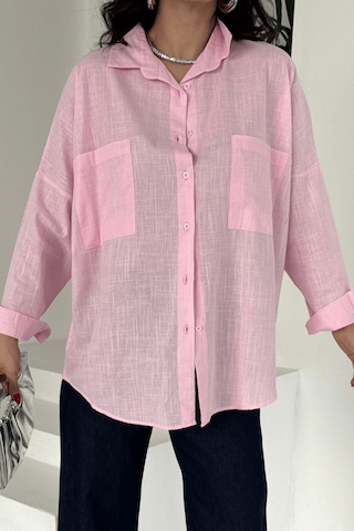 Paw Garage Kadın Harper Çift Cepli Oversize Keten Gömlek, 2025 Summer Collection Pembe
