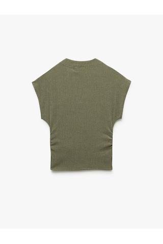 Koton Slim Fit Dokulu Dik Yaka Kolsuz Tişört Haki 5sak50155ek Haki