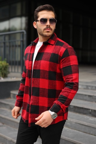 Butik İstanbul Erkek Ekose Desenli Oduncu Gömlek Kırmızı - Siyah