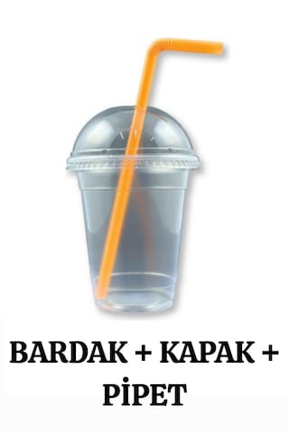 Plastik Milkshake Bardağı Pipetli Kapaklı 100'lü İçecek Şeffaf 350 Cc Ml Meşrubat Bardağı Cup