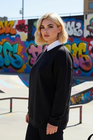 Benerly Kadın Bisiklet Yaka Düşük Kol Oversize Kalıp Sweatshirt Fonksiyon siyah