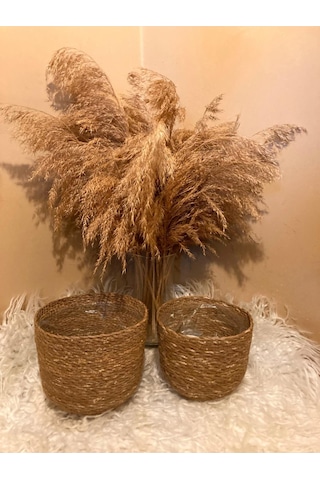 2li Hasır Silindir Saksılık Küçük Boylar