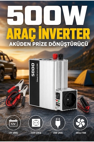 Bay 500w 12v Akü İnverteri 220v Ac Çıkışlı Usb Portlu Fanlı Güç Dönüştürücü Araç Karavan Kullanımı Na