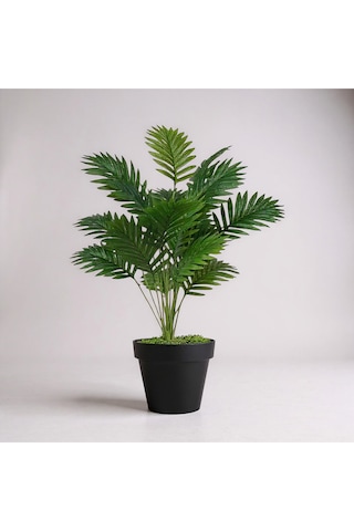 Yapay 90 Cm 20 Yaprak Mini Afrika Palmiyesi Siyah Plastik Saksı Yeşil