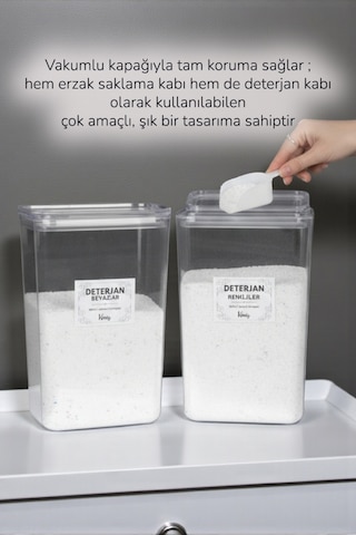 2'li Ölçek Hediyeli Etiketli Deterjan Renkliler Beyazlar Kavanozu / Kutusu Seti X 2 Ad Şeffaf