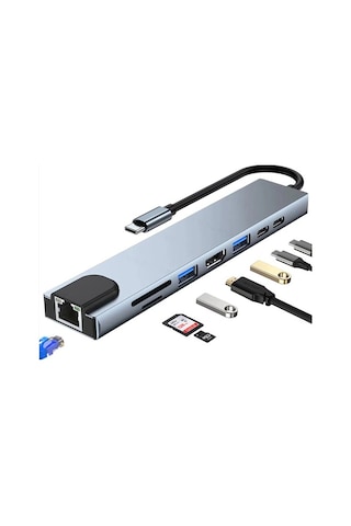 Technow 8 İn1 4k Ultra Hd Type C Usb 3.0 Hub Hdmı Rj45 Sdtf Adaptör Çoklayıcı