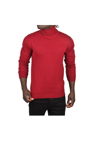 Deepsea Erkek Bordo Zigzag Desenli Tam Balıkçı Yaka Dar Kesim Boğazlı Triko Kazak 2505497 Bordo